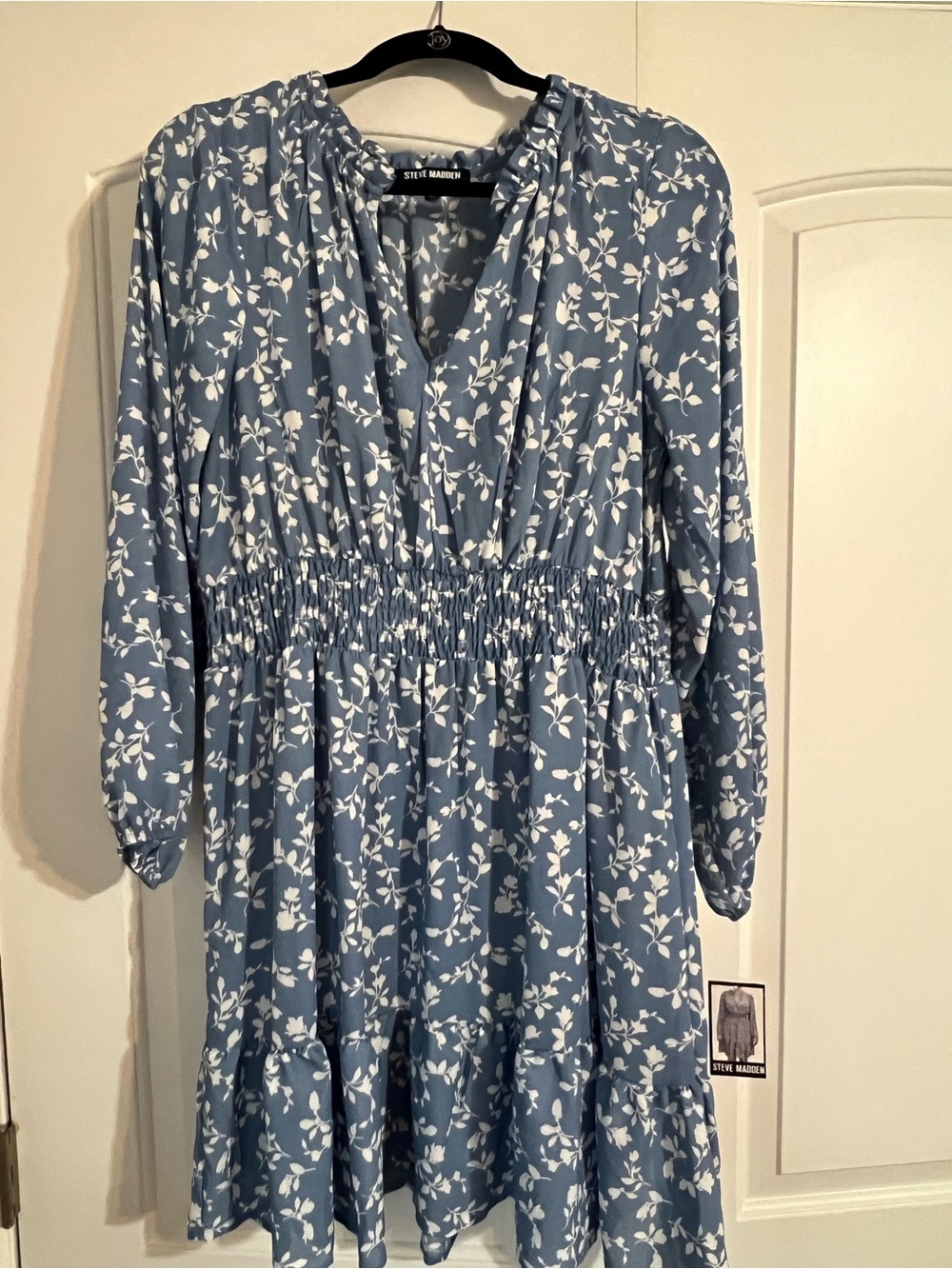 Steve Madden Dusty Blue Floral Smocked Mini Dress